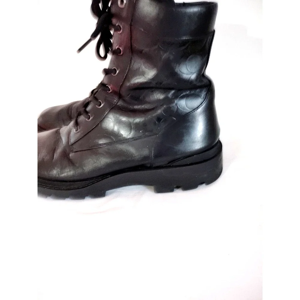 Coach Citysole Tactical Black Leather Lace Up Side Zip Combat Boot Men 11.5D EUC